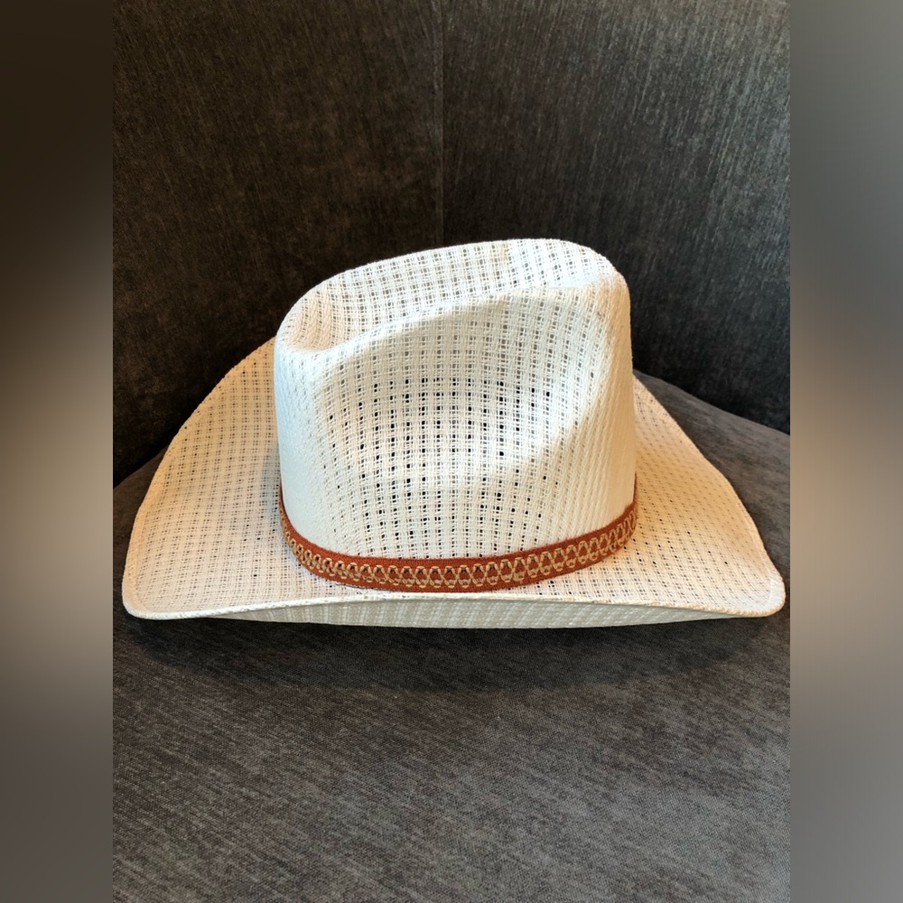 San Francisco Sombreros Cream Stiff Straw Hat and Brown Band - Picture 4 of 11